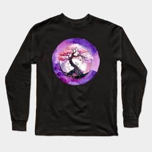 Japanese Purple Pink Cherry Blossom Art Long Sleeve T-Shirt